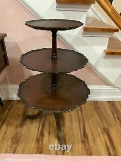 Antique 3 Tier Pie Crust Table by Ferguson Bro. Hoboken NJ 34 tall