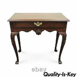 Antique 30W Chippendale Queen Anne Shell Carved Mahogany 1 Drawer Console Table
