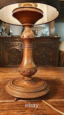 Antique Arts & Crafts Carved English Oak Table Lamp
