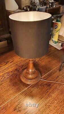 Antique Arts & Crafts Carved English Oak Table Lamp
