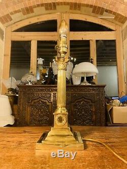 Antique Brass Corinthian Pillared Nelsons Column Table Lamp With Wreaths