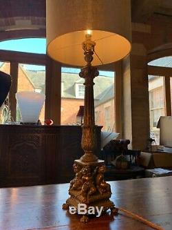Antique Bronze Table Lamp, Cherubs Classical Design, 2ft Tall