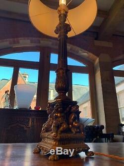 Antique Bronze Table Lamp, Cherubs Classical Design, 2ft Tall