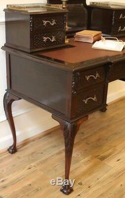 Antique Carved Chippendale Desk, Ladies Writing Table. English, Dark Mahogany