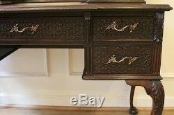 Antique Carved Chippendale Desk, Ladies Writing Table. English, Dark Mahogany