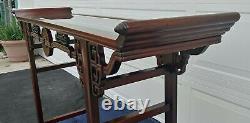 Antique Chinese Chippendale Alter Table Beveled Glass Top