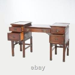Antique Chinese Chippendale Mahogany Dressing Table With Mirror & Bench c1940