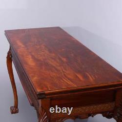 Antique Chippendale Carved Mahogany Convertible Draw-Top Sofa Table, Circa 1910