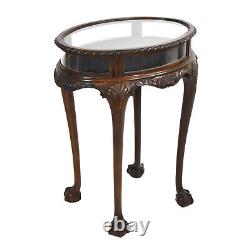 Antique Chippendale Finely Carved Vitrine Display Top Occasional End Table