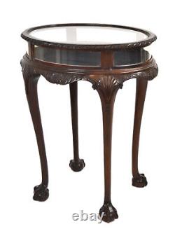 Antique Chippendale Finely Carved Vitrine Display Top Occasional End Table