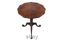 Antique Chippendale Flame Mahogany Pie Crust Ball & Claw Pedestal Tea Table