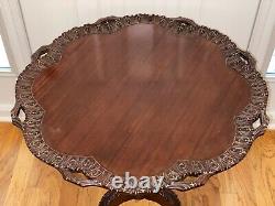 Antique Chippendale Folding Tray Table with Claw Foot Pedestal, Ornate Trim