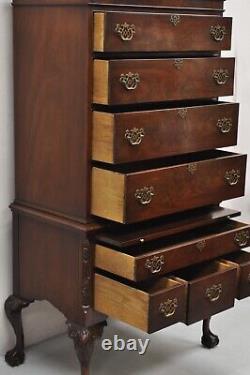 Antique Chippendale Mahogany Carved Ball and Claw Highboy Tall Chest Dresser