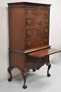 Antique Chippendale Mahogany Carved Ball and Claw Highboy Tall Chest Dresser