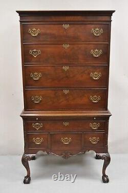 Antique Chippendale Mahogany Carved Ball and Claw Highboy Tall Chest Dresser