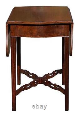 Antique Chippendale Mahogany Drop Leaf Pembroke Table Pierced Carved Stretcher