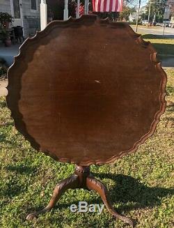 Antique Chippendale Mahogany Tea Table 18th Century English Carved Piecrust