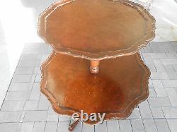Antique, Chippendale/Queen Anne Style Mahogany & Burl Tea table, Dumbwaiter, A++