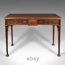 Antique Chippendale Revival Table, English, Console, Writing, Hall, Edwardian