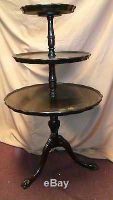 Antique Chippendale Style 3 Tiered Ball and Claw Footed Mahogany Pie Table