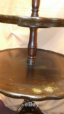 Antique Chippendale Style 3 Tiered Ball and Claw Footed Mahogany Pie Table