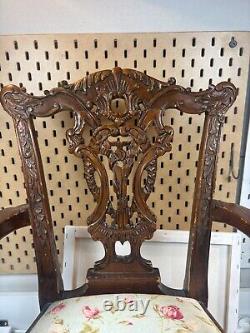 Antique Chippendale Style Carved Wood Children's Chair