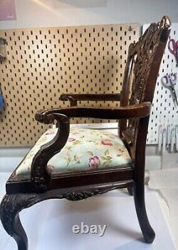 Antique Chippendale Style Carved Wood Children's Chair