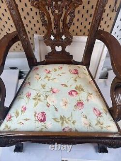 Antique Chippendale Style Carved Wood Children's Chair