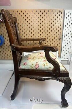 Antique Chippendale Style Carved Wood Children's Chair