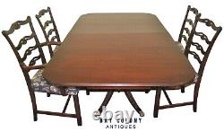 Antique Chippendale Style Mahogany Dining Table Set With Four Ribbonback Chairs