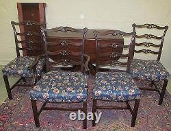 Antique Chippendale Style Mahogany Dining Table Set With Four Ribbonback Chairs