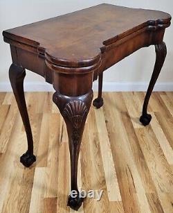 Antique ENGLISH 19th C Ball & Claw GEORGE I MAHOGANY FLIP TOP Game Table CONSOLE