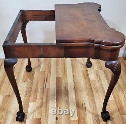 Antique ENGLISH 19th C Ball & Claw GEORGE I MAHOGANY FLIP TOP Game Table CONSOLE