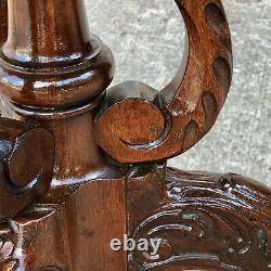 Antique English Chippendale Carved Mahogany Clover Top Table