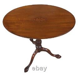 Antique English Georgian Chippendale Style Mahogany Inlaid Oval Tilt Top Table