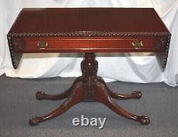 Antique FELDENKRAIS 1-Drawer, Double-Drop Leaf, Chippendale Style Mahogany TABLE