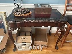 Antique Flip Top Carved Chippendale Table Claw Feet