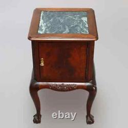 Antique French Flame Mahogany Chippendale Style Marble Top Side Table