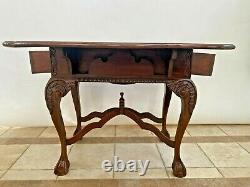 Antique Game Table Victorian Chippendale Drop Side Two Drawers Chess Inlay