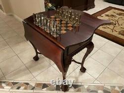 Antique Game Table Victorian Chippendale Drop Side Two Drawers Chess Inlay