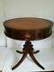 Antique Leather Top Round Mahogany Drum Table W Drawer Pedestal, Chippendale