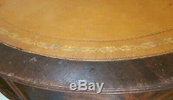 Antique Leather Top Round Mahogany Drum Table w Drawer Pedestal, Chippendale