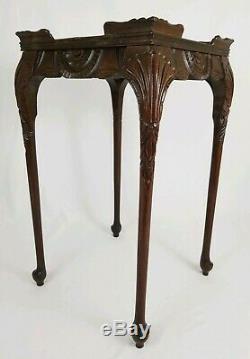 Antique Louis XV Carved Mahogany Accent Table Tray Top Chippendale Vintage