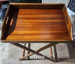 Antique Mahogany 2 Piece Folding/removable Butler Tray Table 30 Tall×24×18