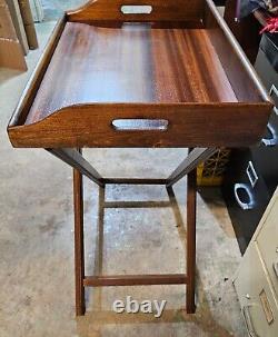 Antique Mahogany 2 Piece Folding/removable Butler Tray Table 30 Tall×24×18