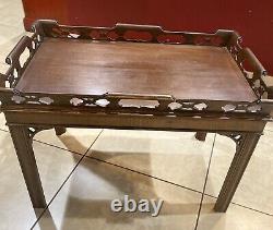Antique Mahogany Butler Tea Table withRemovable Tea Tray Chippendale Style Vintage