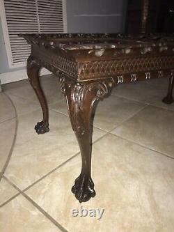 Antique Mahogany Wood Claw Foot Glass Tray Top Coffee Table