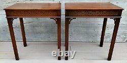 Antique Pair of Kittinger Chinese Chippendale Mahogany Side Tea Tables c. 1890
