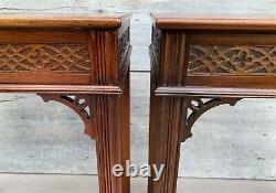 Antique Pair of Kittinger Chinese Chippendale Mahogany Side Tea Tables c. 1890