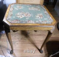 Antique Pivoting Top Game Table Walnut Burl Veneer Chippendale Carved Paw Feet